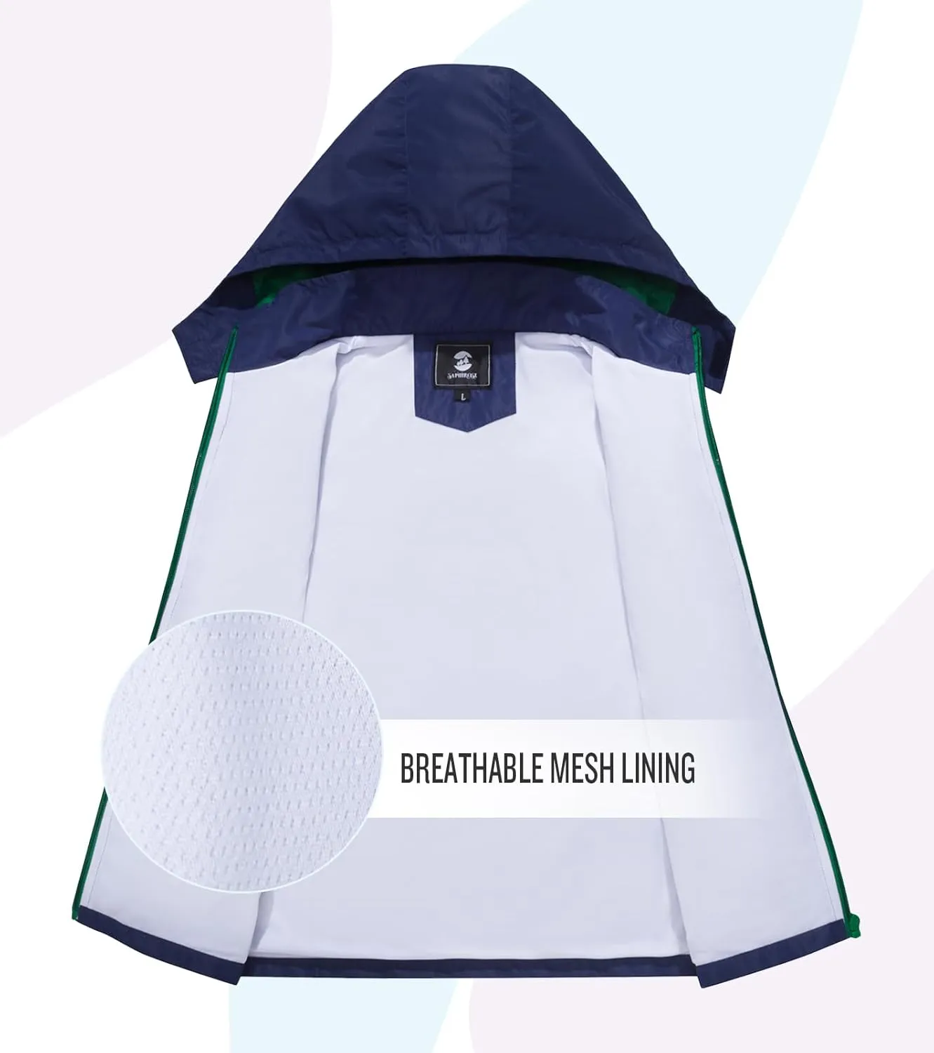 SaphiRose Kids Rain Jacket Waterproof Raincoat Mesh Lined Coat with Removable Hood for Boys Girls