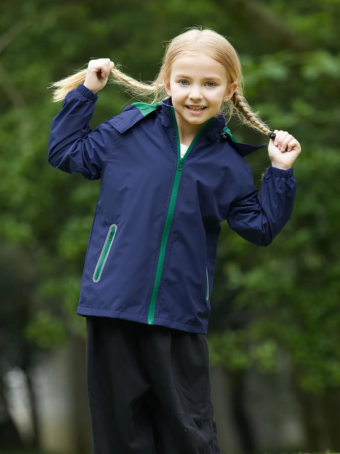 SaphiRose Kids Rain Jacket Waterproof Raincoat Mesh Lined Coat with Removable Hood for Boys Girls