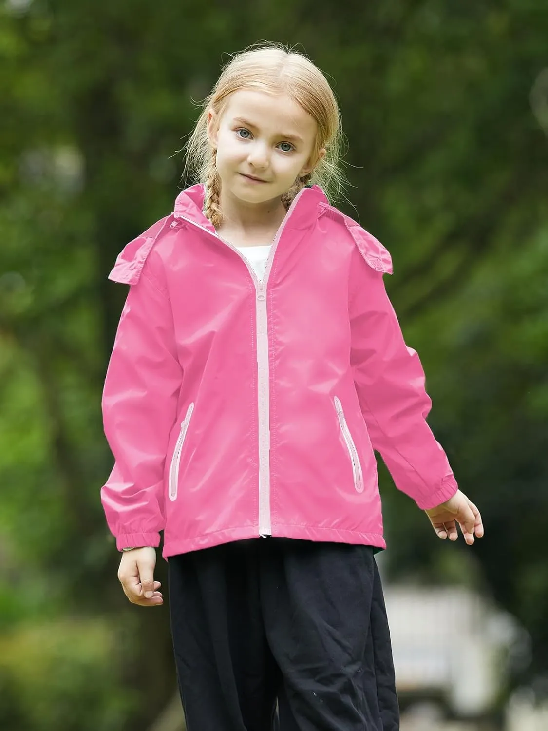 SaphiRose Kids Rain Jacket Waterproof Raincoat Mesh Lined Coat with Removable Hood for Boys Girls