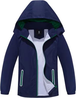 SaphiRose Kids Rain Jacket Waterproof Raincoat Mesh Lined Coat with Removable Hood for Boys Girls
