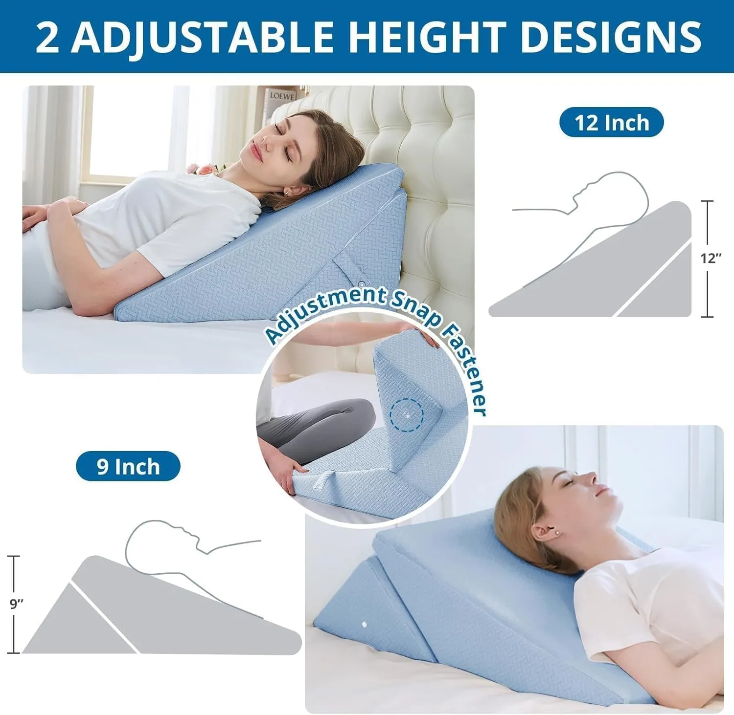 Sasttie Wedge Pillow Headboard, Adjustable Bed Wedge Pillow for After Surgery, Sleeping, Acid Reflux, Neck Pain, Back Pain, and Surgery Recovery, Blue