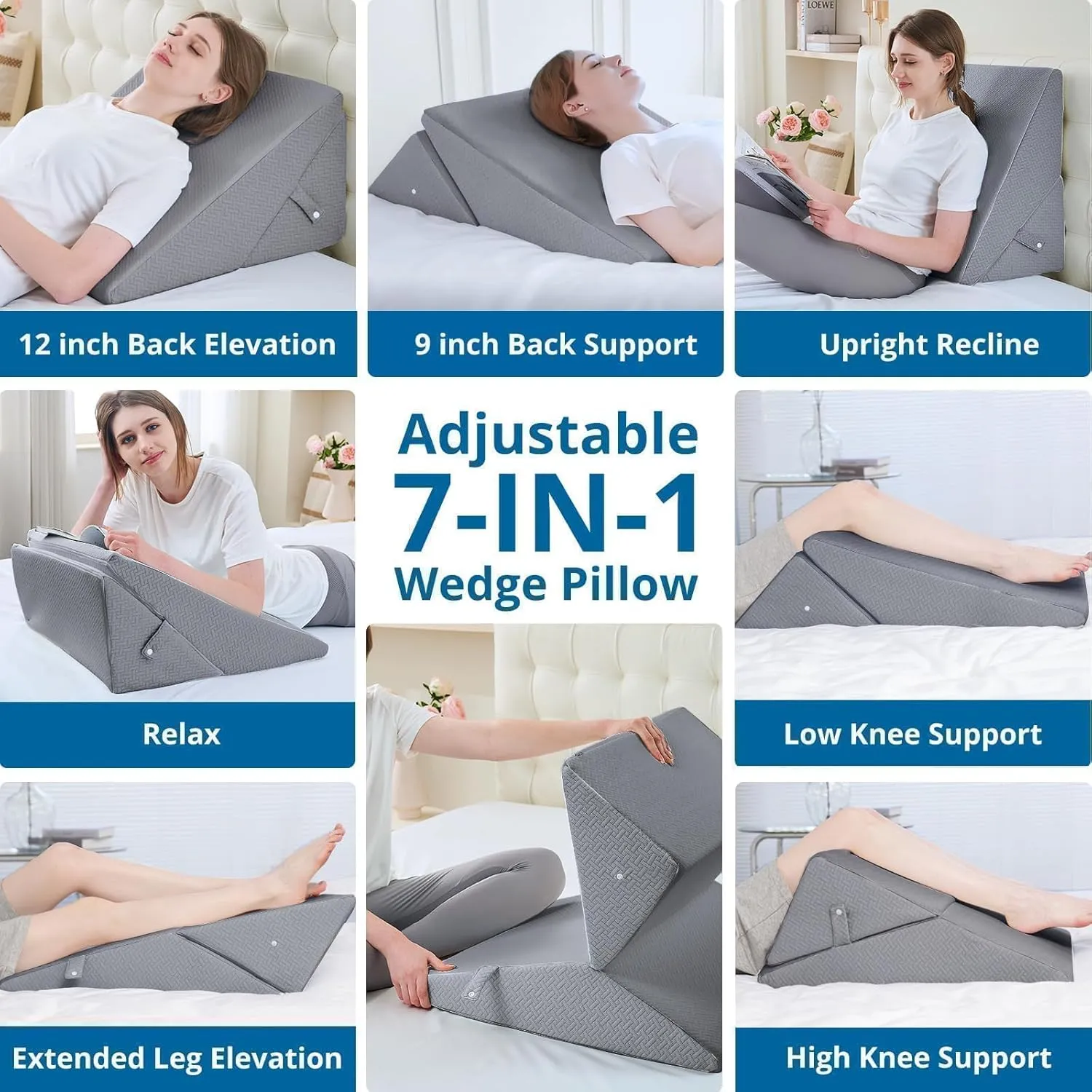 Sasttie Wedge Pillow Headboard, Adjustable Bed Wedge Pillow for After Surgery, Sleeping, Acid Reflux, Neck Pain, Back Pain, and Surgery Recovery, Dark Grey