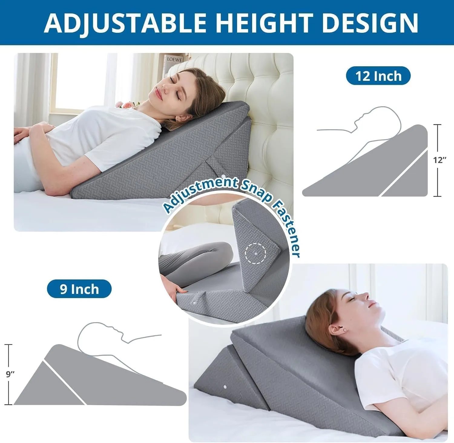 Sasttie Wedge Pillow Headboard, Adjustable Bed Wedge Pillow for After Surgery, Sleeping, Acid Reflux, Neck Pain, Back Pain, and Surgery Recovery, Dark Grey