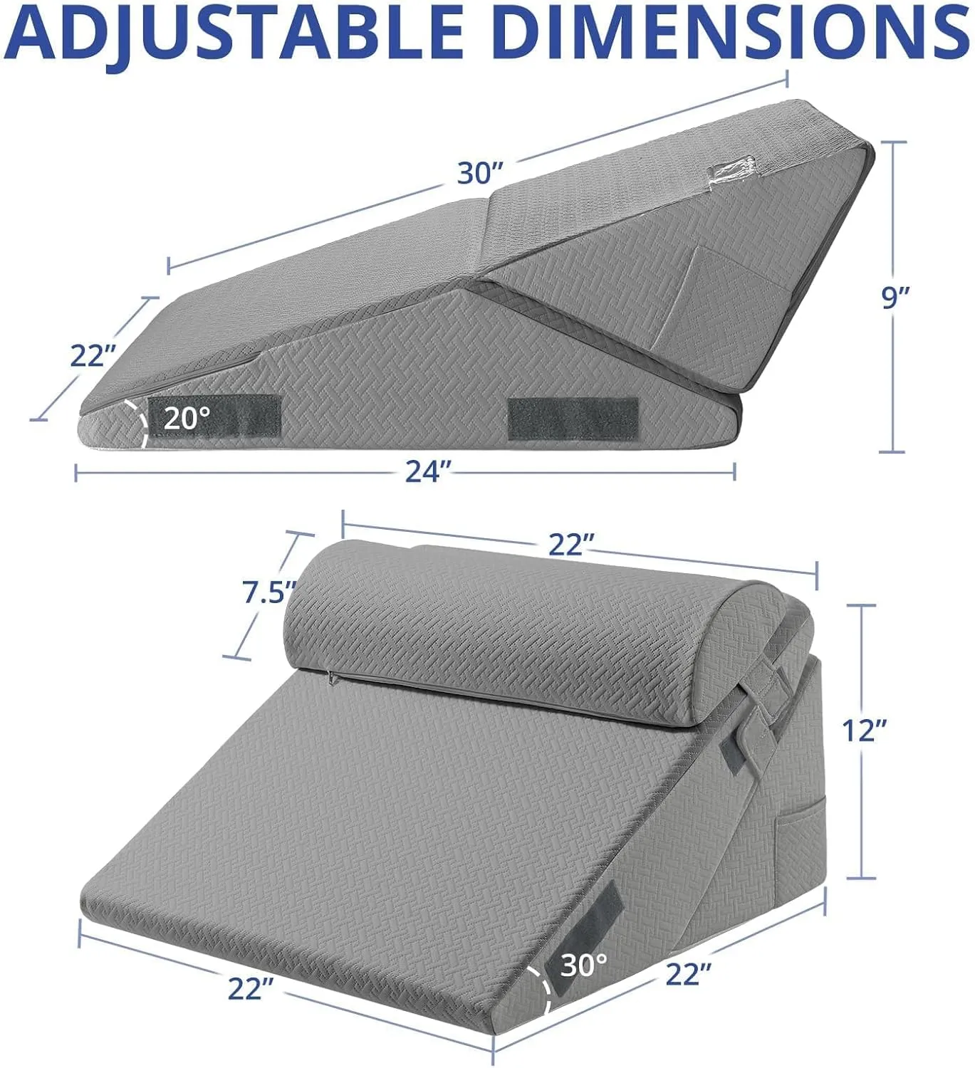 Sasttie Wedge Pillow Set for After Surgery, Adjustable Orthopedic Bed Wedge Pillow Set for After Surgery, Sleeping, Acid Reflux, Back Pain, and Recovery, Dark Grey