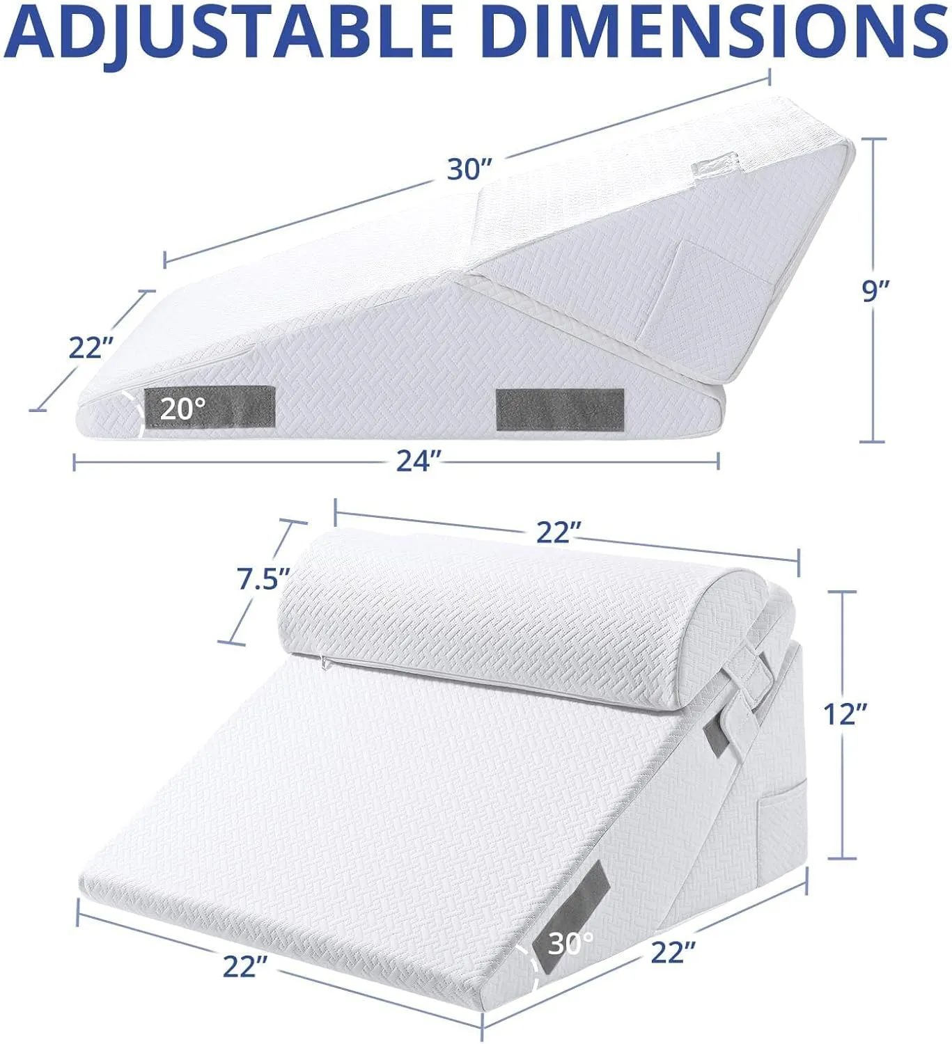 Sasttie Wedge Pillow Set for After Surgery, Adjustable Orthopedic Bed Wedge Pillow Set for After Surgery, Sleeping, Acid Reflux, Back Pain, and Recovery, White