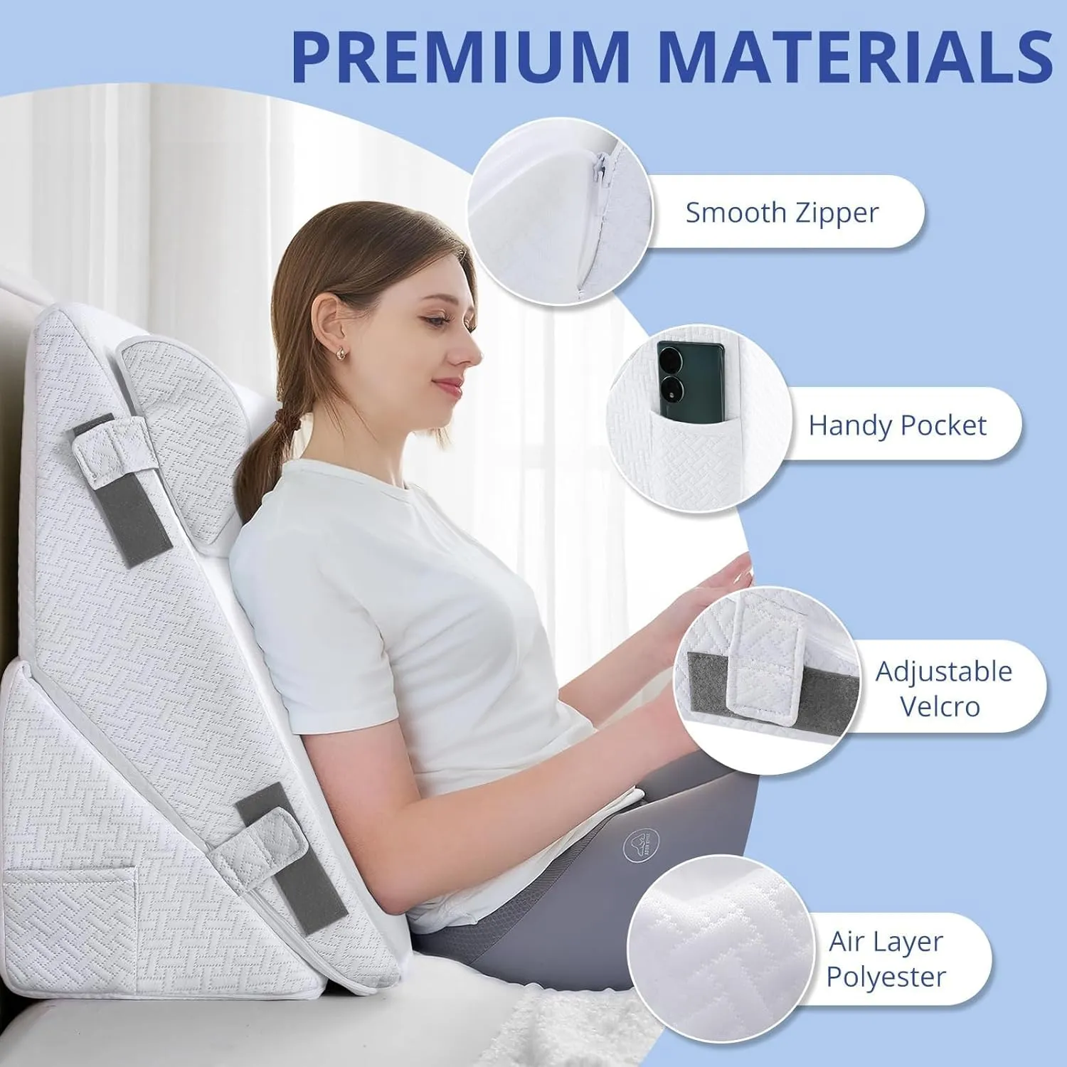 Sasttie Wedge Pillow Set for After Surgery, Adjustable Orthopedic Bed Wedge Pillow Set for After Surgery, Sleeping, Acid Reflux, Back Pain, and Recovery, White
