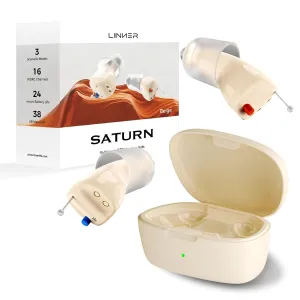 Saturn New 2025 OTC Hearing Aids for Senior & Adult, Rechargeable Amplifiers with Comfort Design, Noise Cancellation for Aid & Assist Hearing, Discreet & Nearly Invisible In-Ear Device