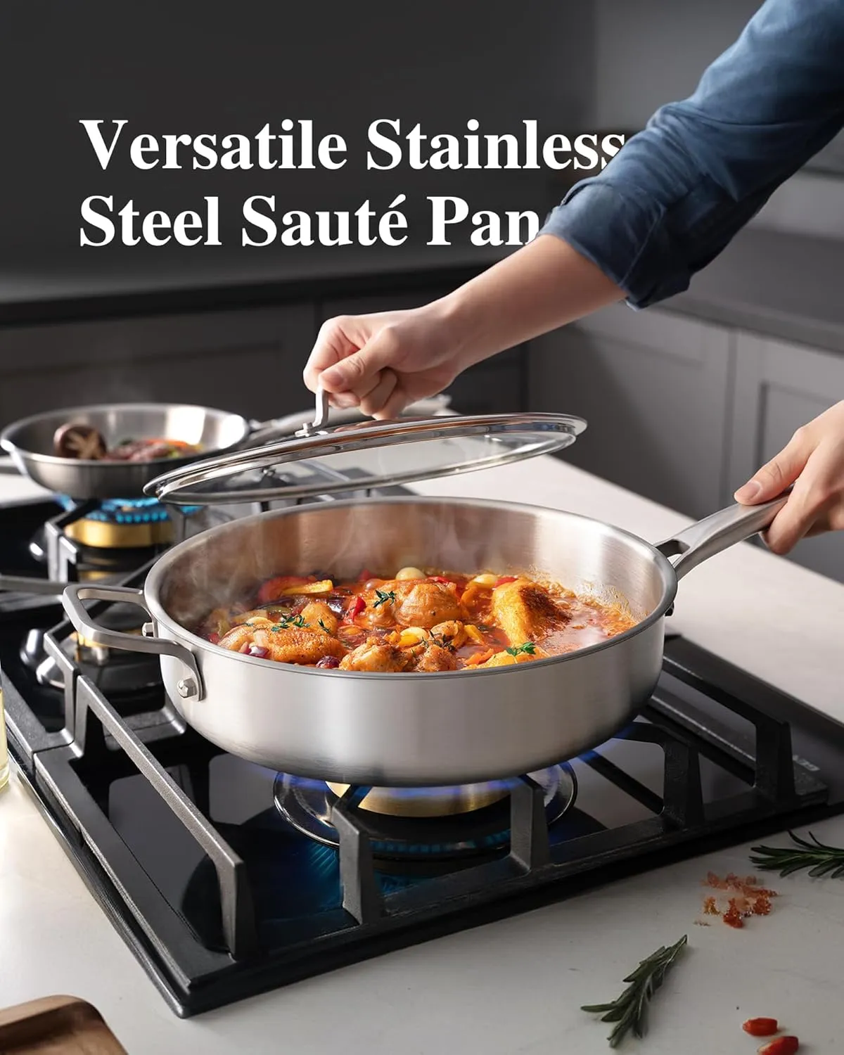 Saute Pan,7 Quart Saute pan,Stainless Steel Cookware,skillet,12.5 inch Stainless Steel Saute Pans with Lid,Dishwasher and Oven Safe, Works on All Cooktops