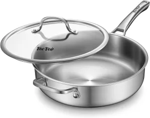 Saute Pan,7 Quart Saute pan,Stainless Steel Cookware,skillet,12.5 inch Stainless Steel Saute Pans with Lid,Dishwasher and Oven Safe, Works on All Cooktops