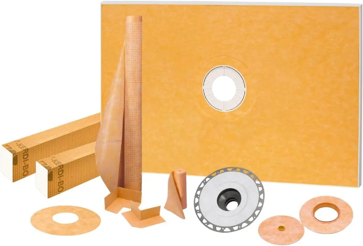Schluter Kerdi Shower Kit with Shower Tray, Curb, Waterproofing Membrane, Strip & Seals - ABS Plastic, 48" x 72" Tray Size, Center Outlet Position - KSK12201830ABS