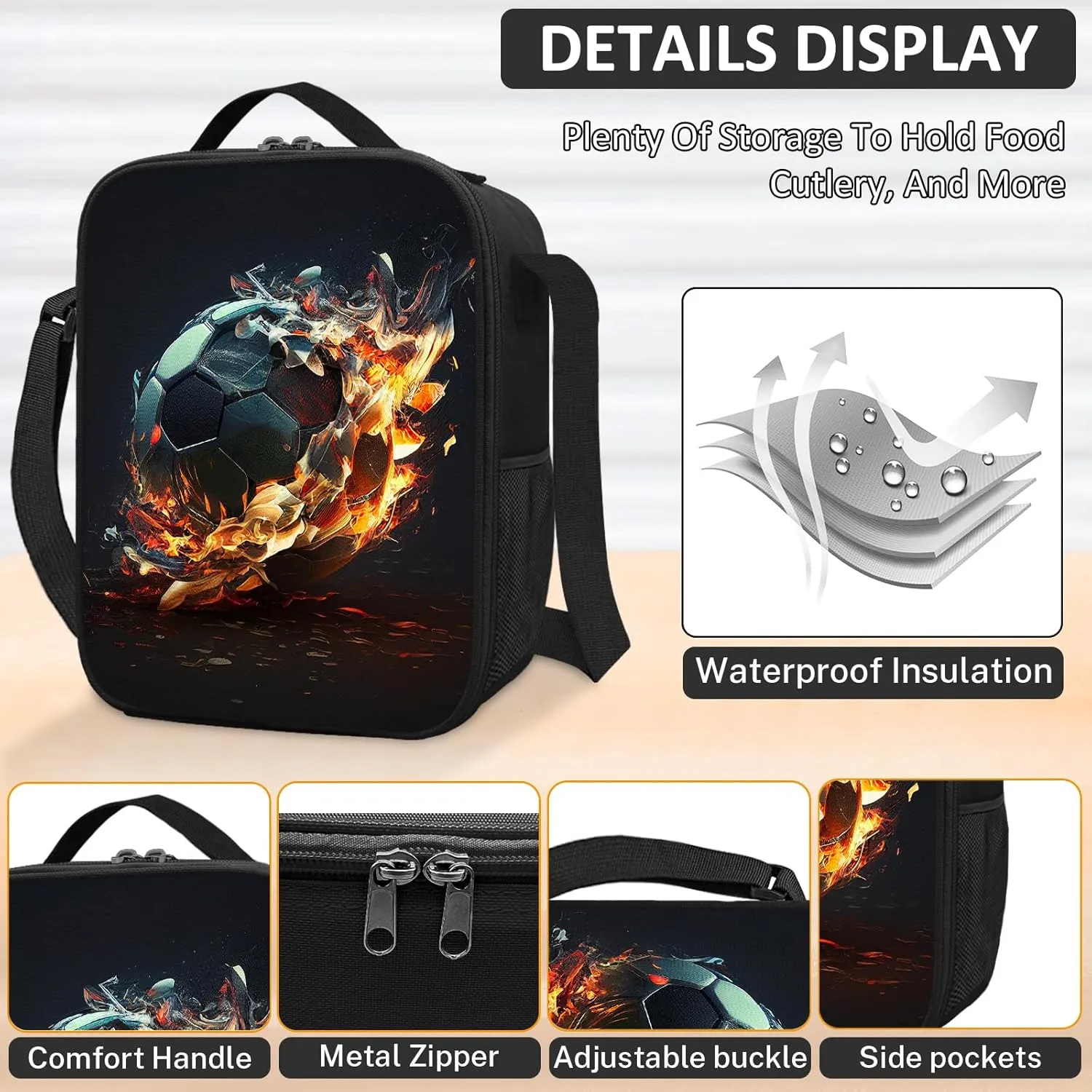 School Backpack for Boys - 4pcs Soccer Boys Backpack with Lunch Box and Pencil Case for Kids Children Teens Elementary Middle School - Students Bag for Ages 6-18,17″Bookbag Travel Back Pack