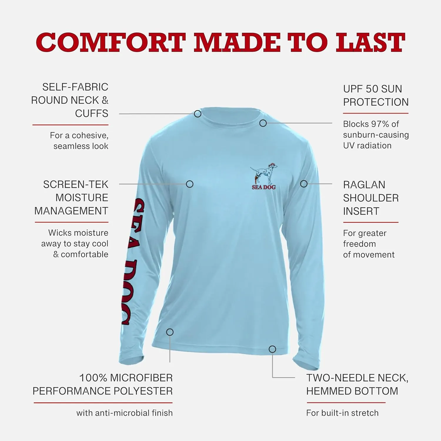 SEA DOG The Ocean is Calling UPF50 UV Sun Protection Long Sleeve Shirt 100% Microfiber Polyester - Designed & Printed in USA