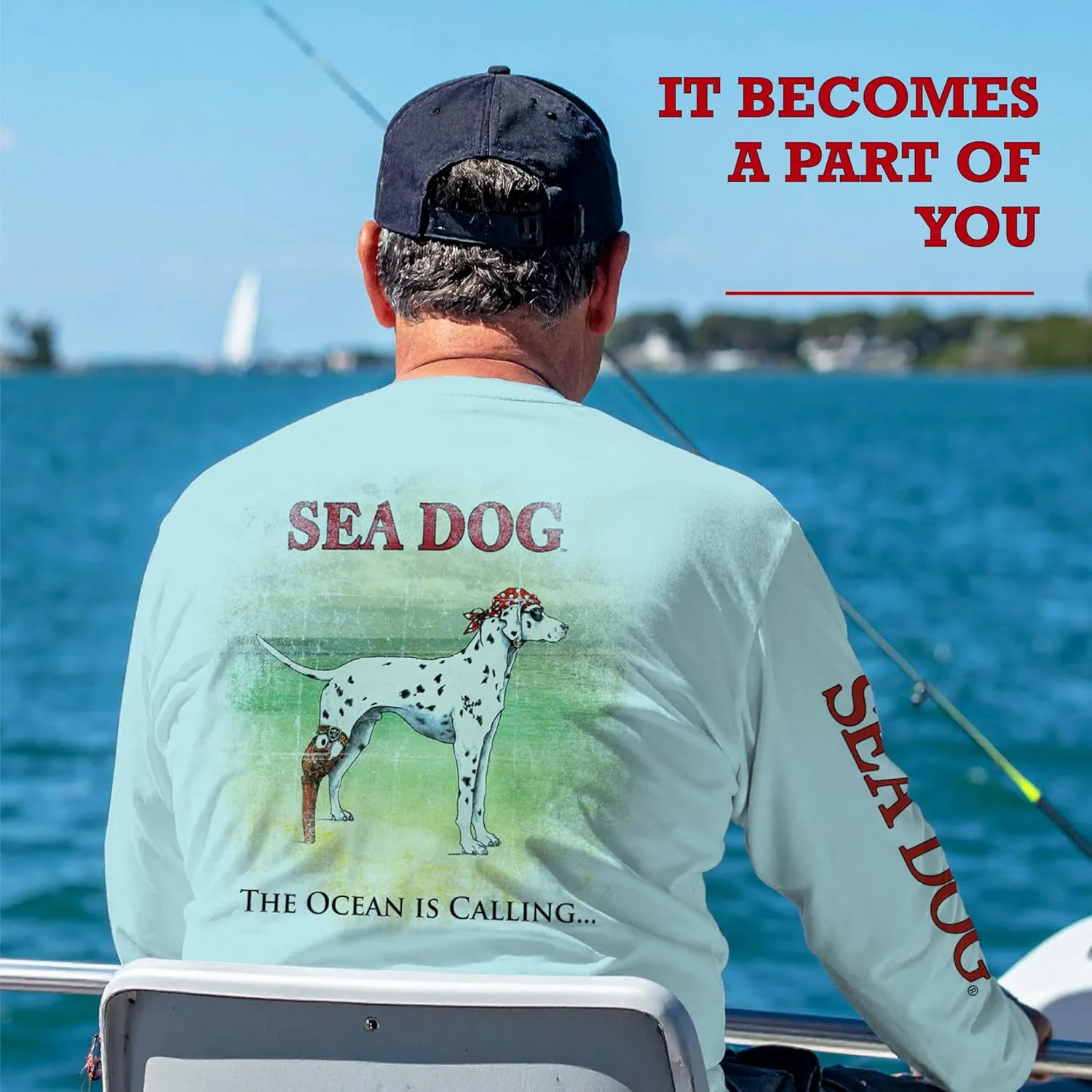 SEA DOG The Ocean is Calling UPF50 UV Sun Protection Long Sleeve Shirt 100% Microfiber Polyester - Designed & Printed in USA