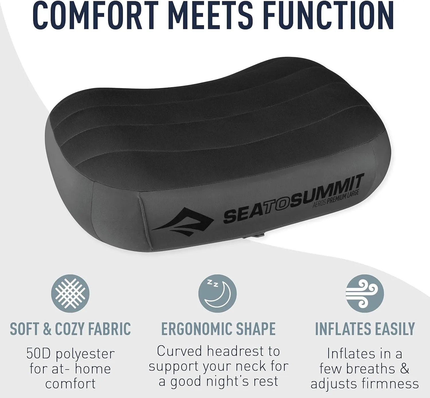 Sea to Summit Aeros Premium Inflatable Travel Pillow, Regular (13.4 x 9.4), Navy Blue