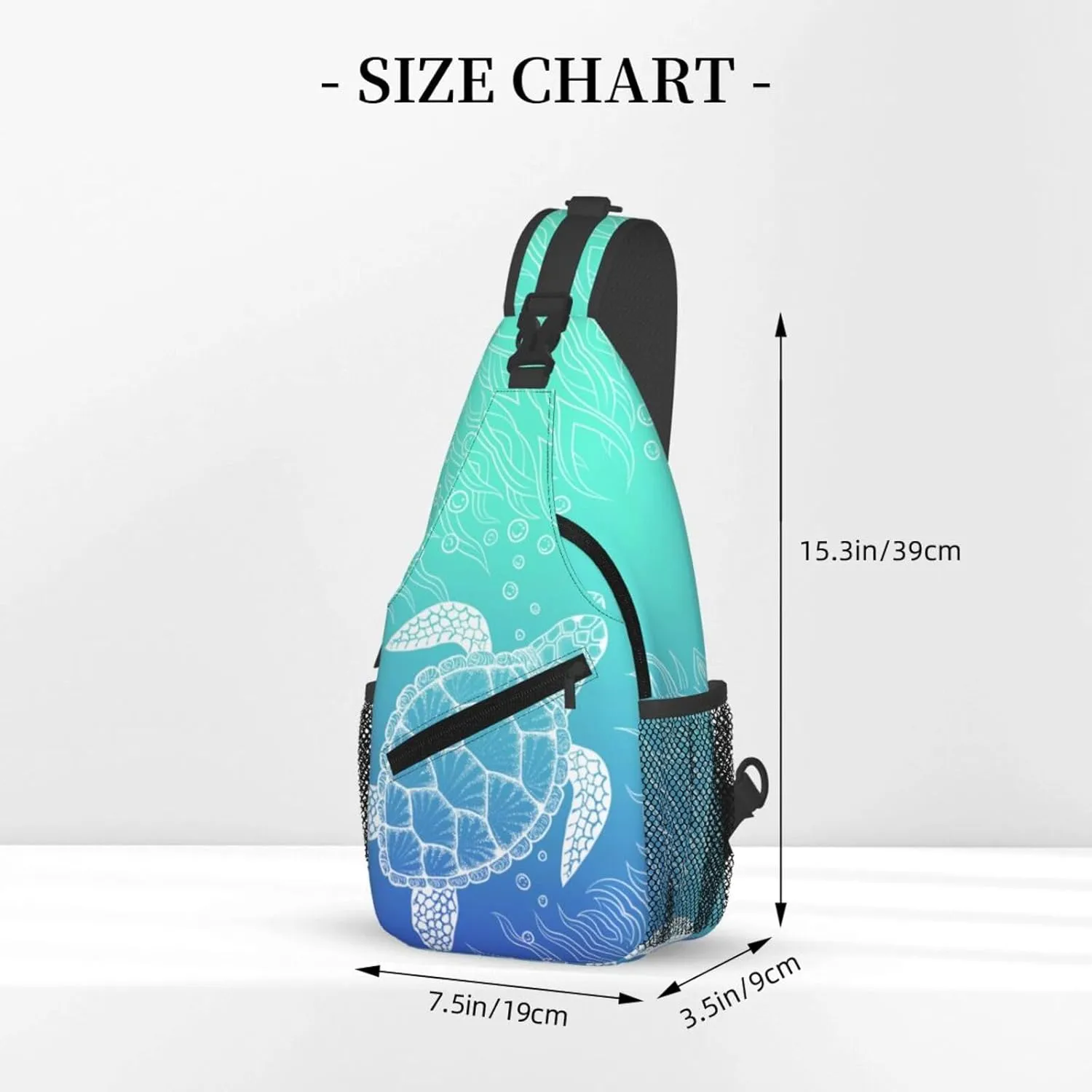 Sea Turtle Crossbody Sling Bags for Women Men Hand Drawn Coastal Animal Sea Fish Ocean Theme Travel Sling Backpack Casual Chest Shoulder Bag Underwater World Print Gym Sports Hiking Daypack