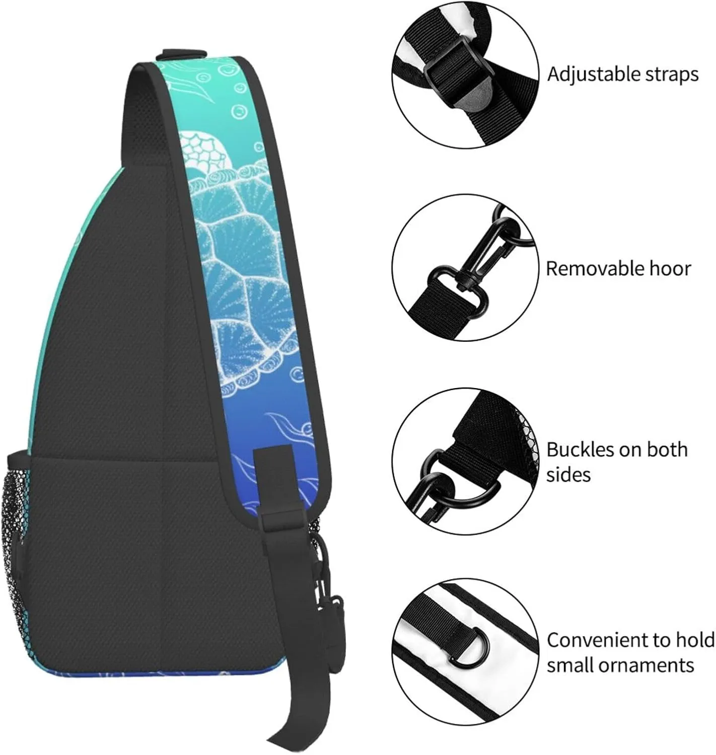 Sea Turtle Crossbody Sling Bags for Women Men Hand Drawn Coastal Animal Sea Fish Ocean Theme Travel Sling Backpack Casual Chest Shoulder Bag Underwater World Print Gym Sports Hiking Daypack
