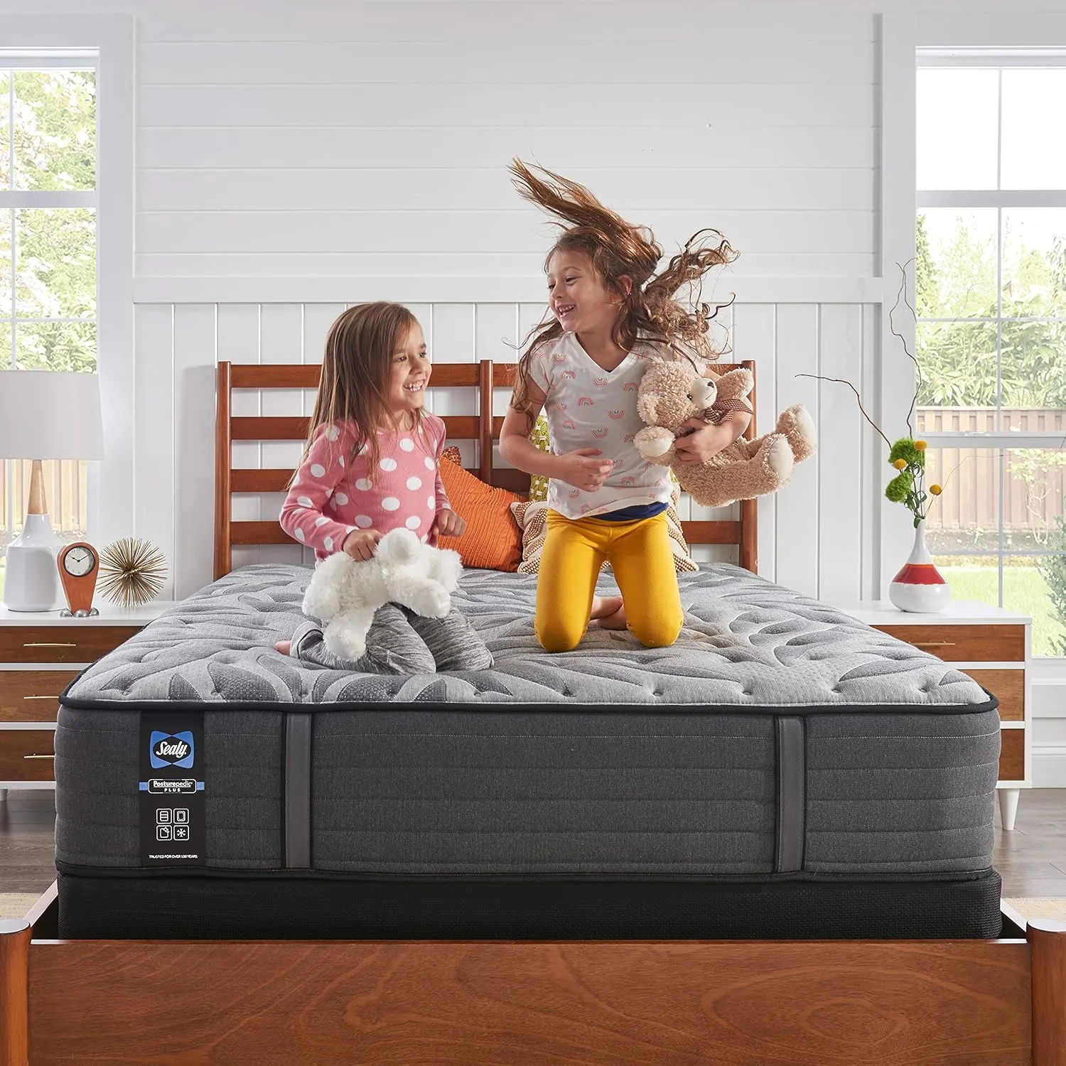 Sealy Posturepedic Plus Mattress with Surface-Guard and 9 Foundation, Tight Top 13-Inch Medium, Queen, Grey