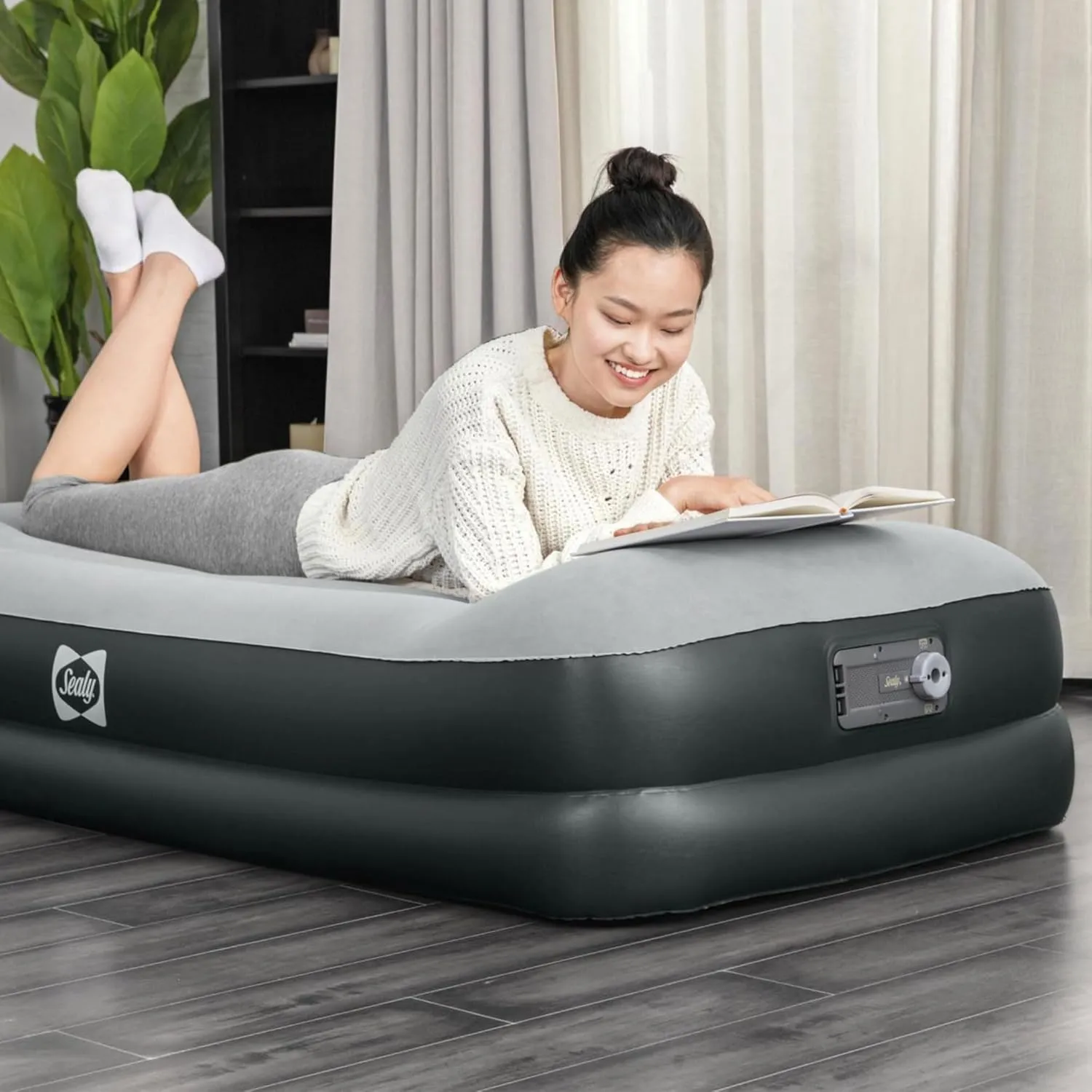 Sealy Tritech 16” Inflatable Air Mattress Bed with Built-in Pump, Storage Bag, and Repair Patch for Indoor and Outdoor Use, Twin