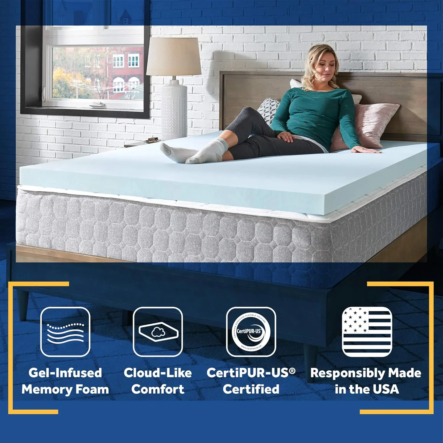 Sealy TrueForm 3" Memory Foam Mattress Topper, Queen Blue