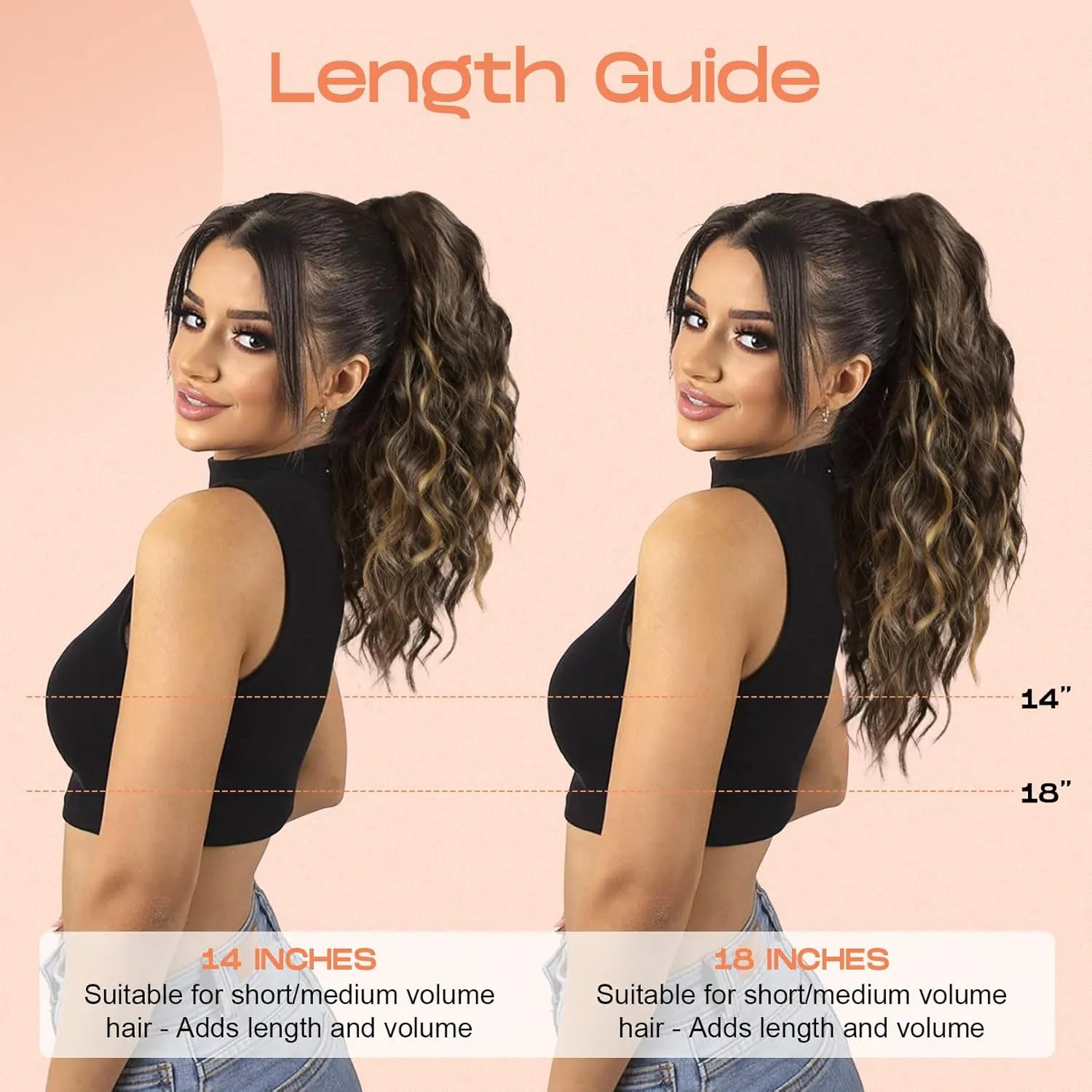 SEIKEA 14" Highlight Ponytail Extension Claw, PT002 Tia Long Wavy Jaw Clip in Fake Pony Tails Multi Layered Fluffy Thick Hair Extensions Ponytail Dark Blonde with White Blonde Highlights