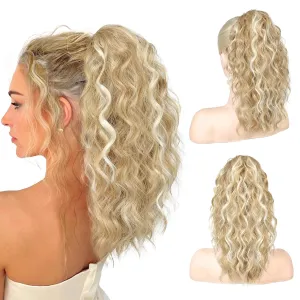 SEIKEA 14" Highlight Ponytail Extension Claw, PT002 Tia Long Wavy Jaw Clip in Fake Pony Tails Multi Layered Fluffy Thick Hair Extensions Ponytail Dark Blonde with White Blonde Highlights