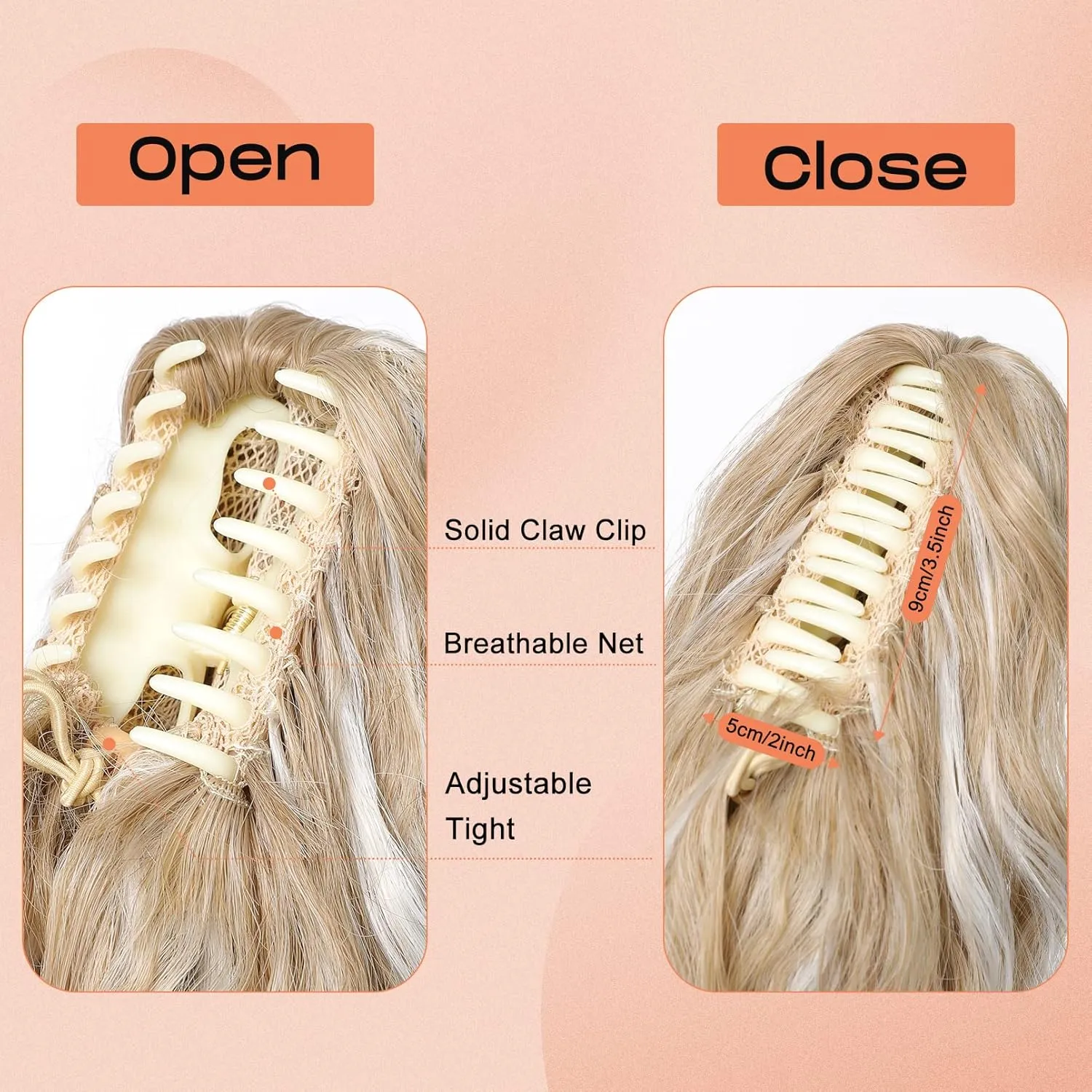 SEIKEA 14" Highlight Ponytail Extension Claw, PT002 Tia Long Wavy Jaw Clip in Fake Pony Tails Multi Layered Fluffy Thick Hair Extensions Ponytail Dark Blonde with White Blonde Highlights