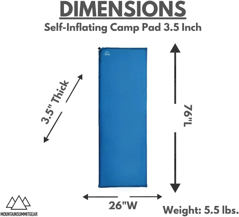 Self-Inflating Camp Pad - 3.5 Inches Thick (Air Mattress Camping Accessory Made by Caddis Sports)