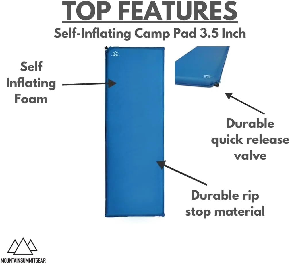 Self-Inflating Camp Pad - 3.5 Inches Thick (Air Mattress Camping Accessory Made by Caddis Sports)