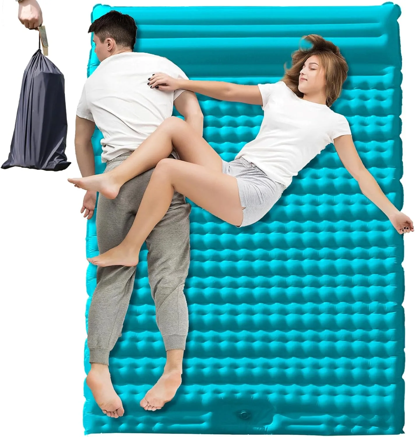 Self-Inflating Double Sleeping Mat, 2 Person Camping Mattress, Portable Double Mattress, Camping Mat, Built-In Foot Pump, Backpacking Hiking, Car, Beach, Grass, Tour, Picnic, etc. 84.64''X51.51''Blue
