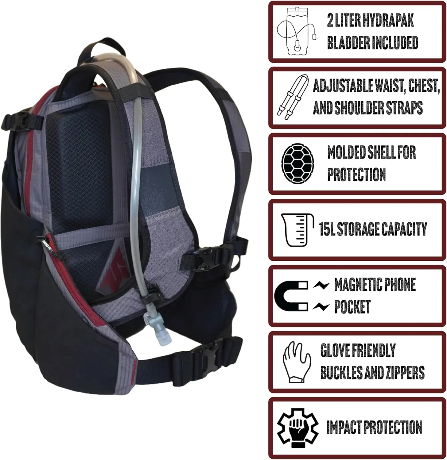Send It Defender 15 Hydration Backpack - MTB, Moto Bag with Spine Protector for Men and Women. 15L Capacity Mountain Bike Hydration Pack - Mountain Bike Protective Gear – Adjustable Fit for Everyone