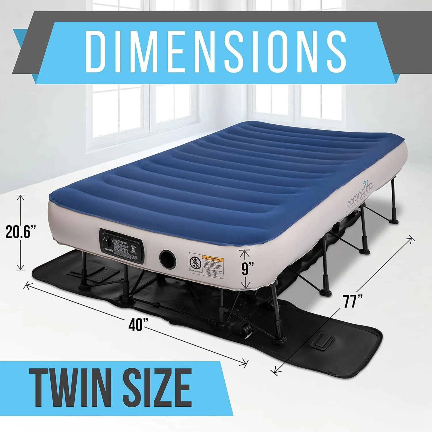 SereneLife EZ Bed Air Mattress with Frame and Rolling Case, Self-Inflating Airbed with Built in Pump for Travel and Hosting, Twin