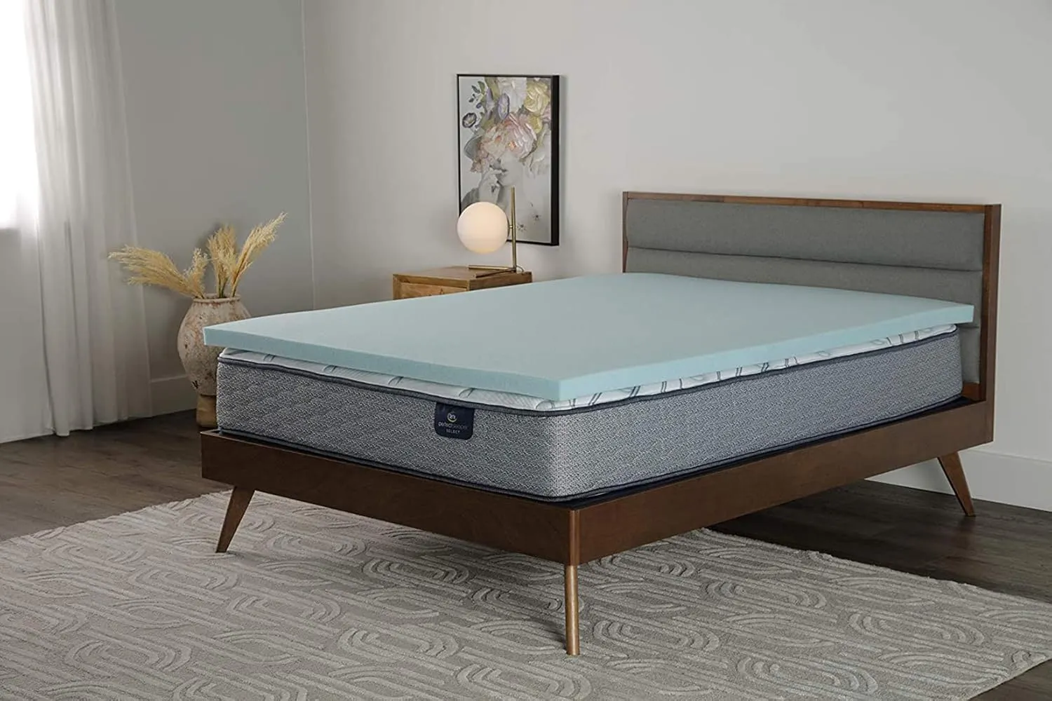 Serta ThermaGel Cooling, Pressure-Relieving Memory Foam Mattress Topper, 2 Inch, Full Blue