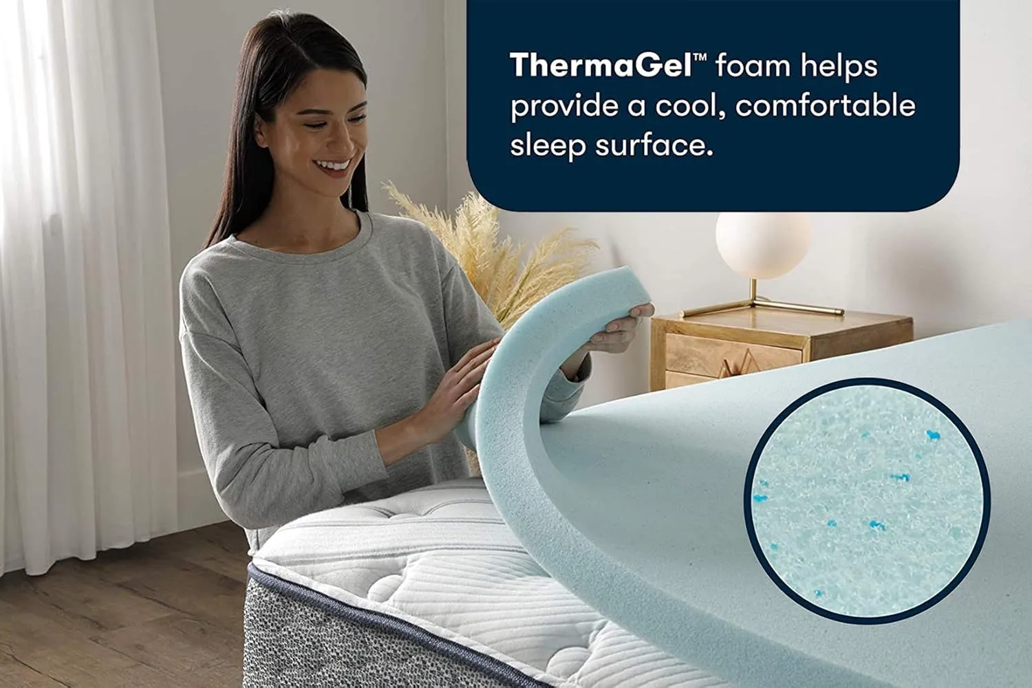 Serta ThermaGel Cooling, Pressure-Relieving Memory Foam Mattress Topper, 2 Inch, Full Blue