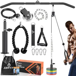 SERTT Cable Pulley System Gym, Power Rack Pulley Attachment with 2-in-1 LAT Pull Down Bar and Upgraded Loading Pin,Used for Triceps Pulldown, Biceps, Back, Shoulder