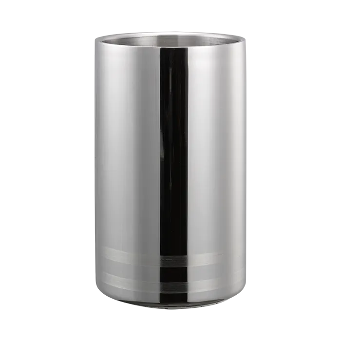 Service Ideas Double Wall Wine Chiller with Band Accents, Polished Stainless Steel