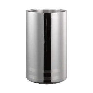 Service Ideas Double Wall Wine Chiller with Band Accents, Polished Stainless Steel