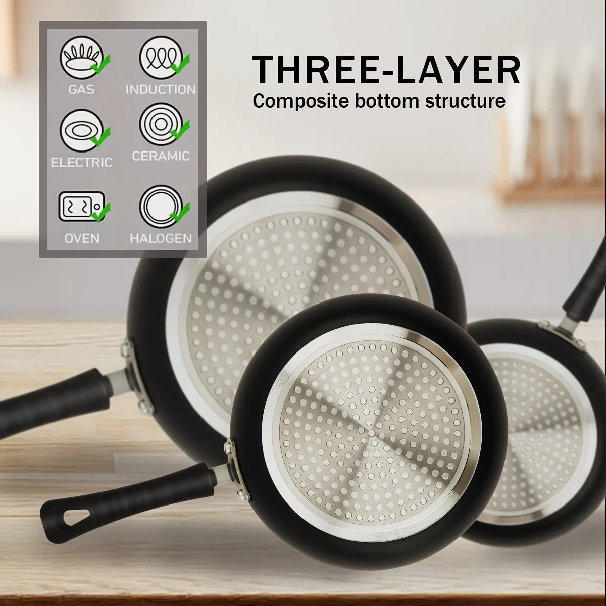 Set Of 3 Nonstick Frying Pan Set, Golden Ceremic Induction Cookware, 8inch&9.5inch&11inch Skillet Omelette Egg Frying Pan Set, Kitchen Cooking Pan Set, PFOA&PFAS Free