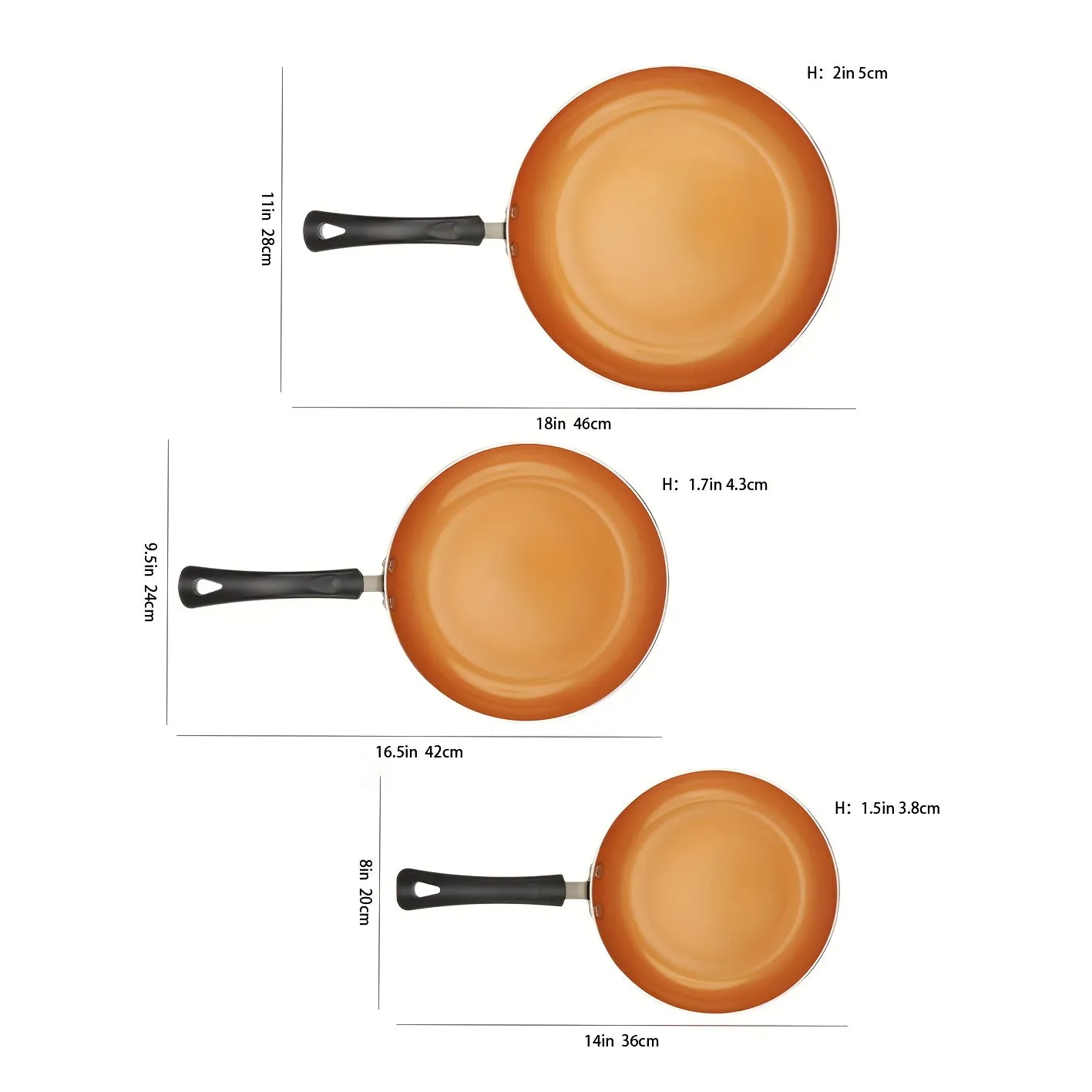 Set Of 3 Nonstick Frying Pan Set, Golden Ceremic Induction Cookware, 8inch&9.5inch&11inch Skillet Omelette Egg Frying Pan Set, Kitchen Cooking Pan Set, PFOA&PFAS Free