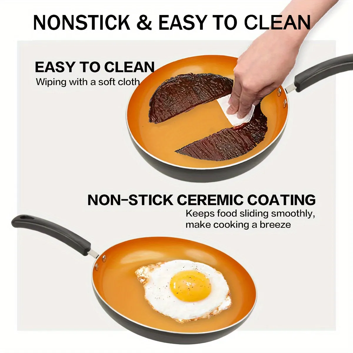 Set Of 3 Nonstick Frying Pan Set, Golden Ceremic Induction Cookware, 8inch&9.5inch&11inch Skillet Omelette Egg Frying Pan Set, Kitchen Cooking Pan Set, PFOA&PFAS Free