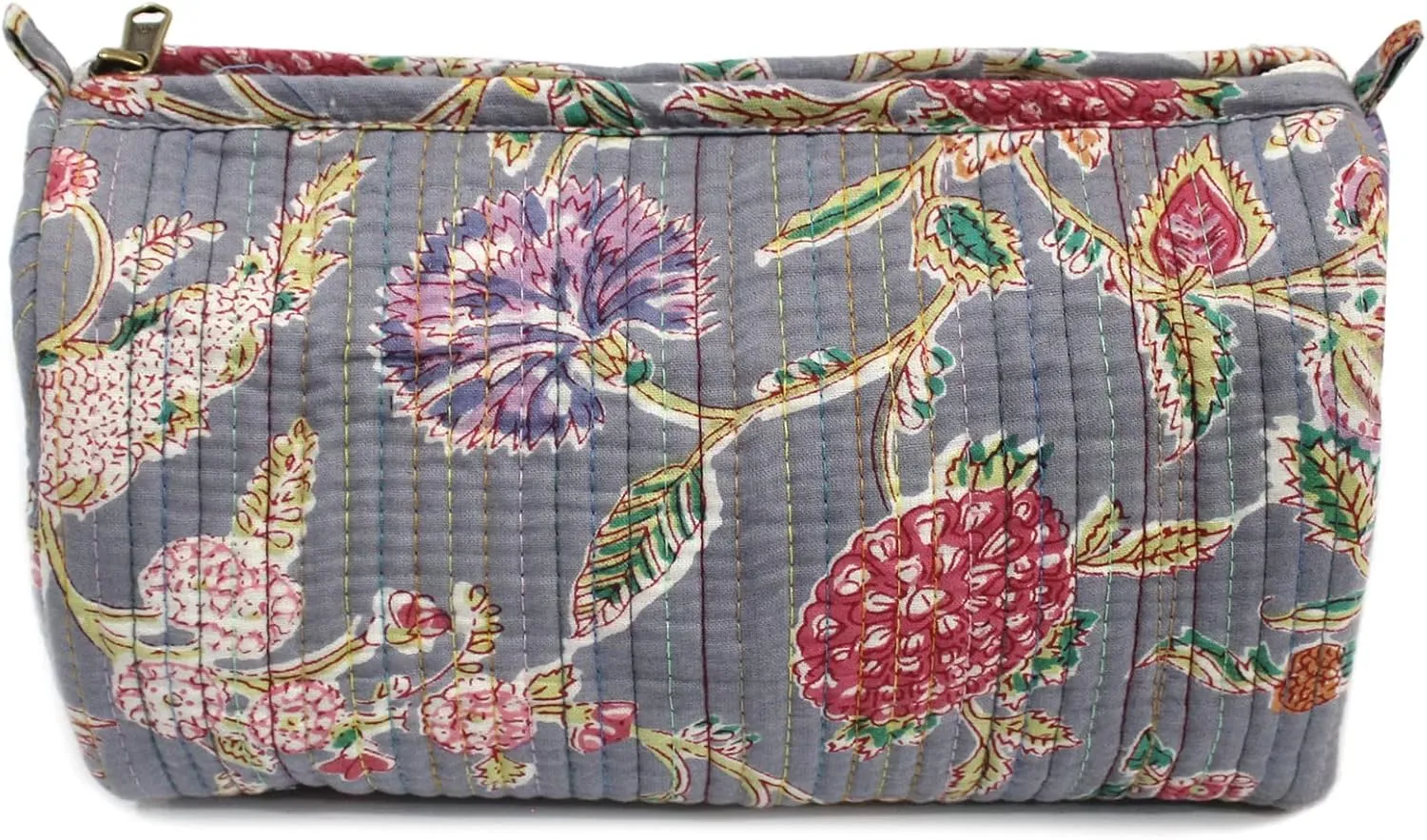 Set of 3 Pieces Indian Cotton Floral Print Toiletry Bag, Travel bag, Make up Pouch, Quilted Wash Bag, Shaving Kit, Vanity Case Hand Purse