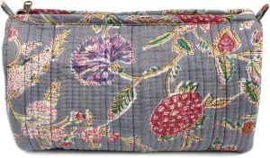 Set of 3 Pieces Indian Cotton Floral Print Toiletry Bag, Travel bag, Make up Pouch, Quilted Wash Bag, Shaving Kit, Vanity Case Hand Purse