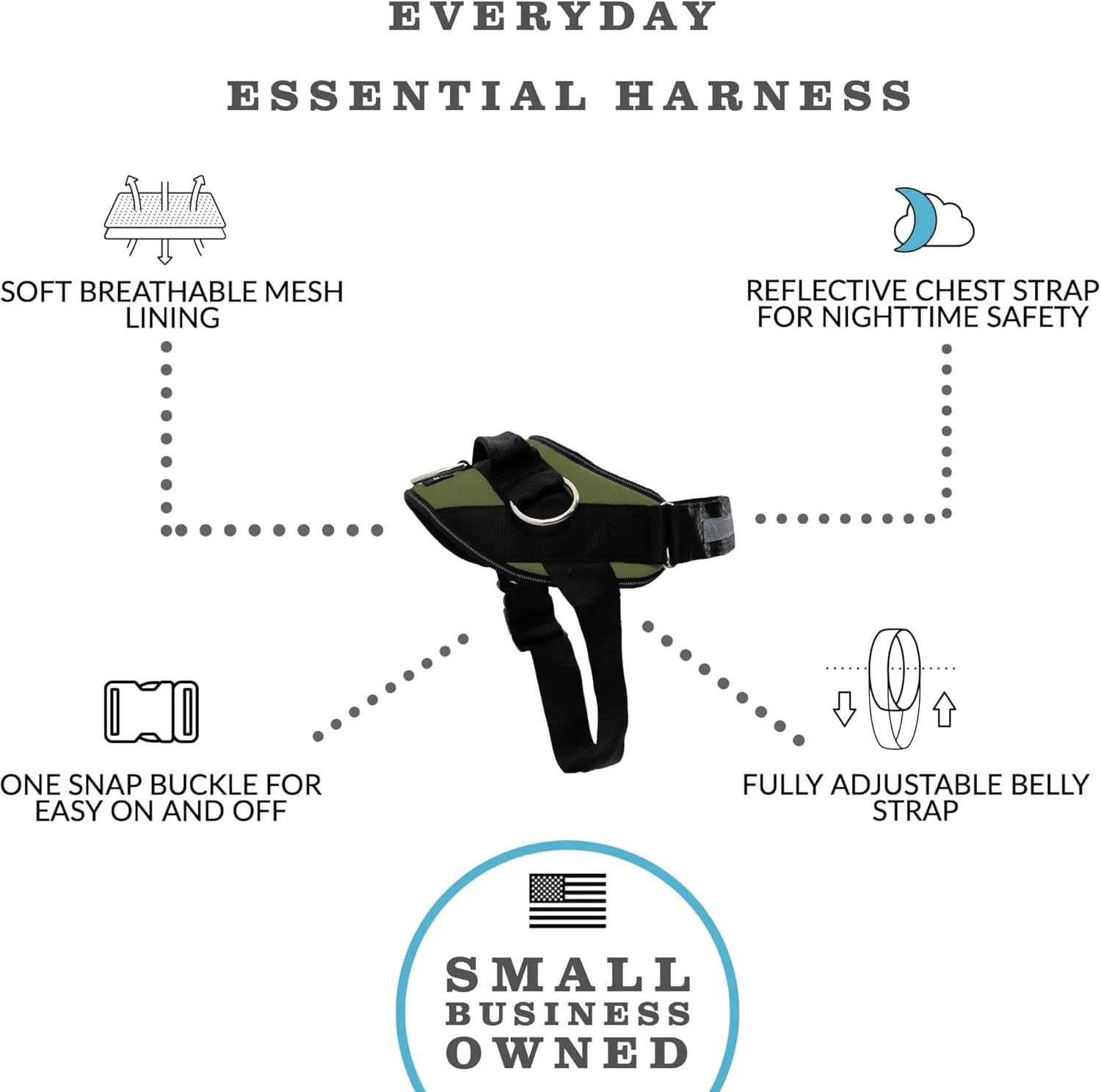 ShawnCo Essential Dog Harness, No-Pull Pet Vest with 3 Leash Clips, No Choke, Reflective, Adjustable and Padded, for Easy Walking and Training for Small, Medium and Large Dogs (Olive Green, M)