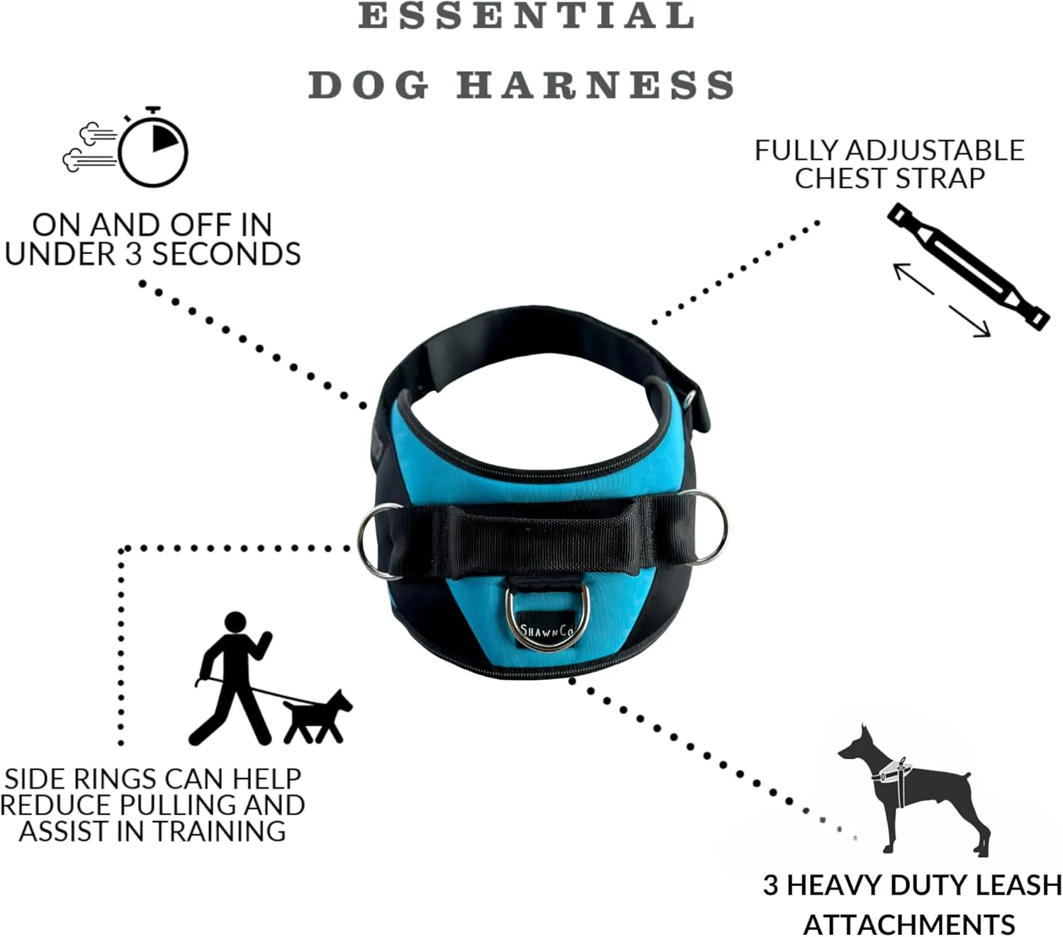 ShawnCo Essential Dog Harness, No-Pull Pet Vest with 3 Leash Clips, No Choke, Reflective, Adjustable and Padded, for Easy Walking and Training for Small, Medium and Large Dogs (Olive Green, M)