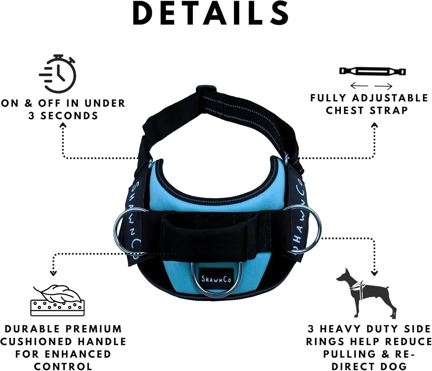 ShawnCo Essential Pro Dog Harness, No-Pull Pet Vest with 3 Leash Clips and Removable, Reflective Side Patches, Adjustable and Padded Harness for Small, Medium and Large Dogs (ICY Lilac, L)
