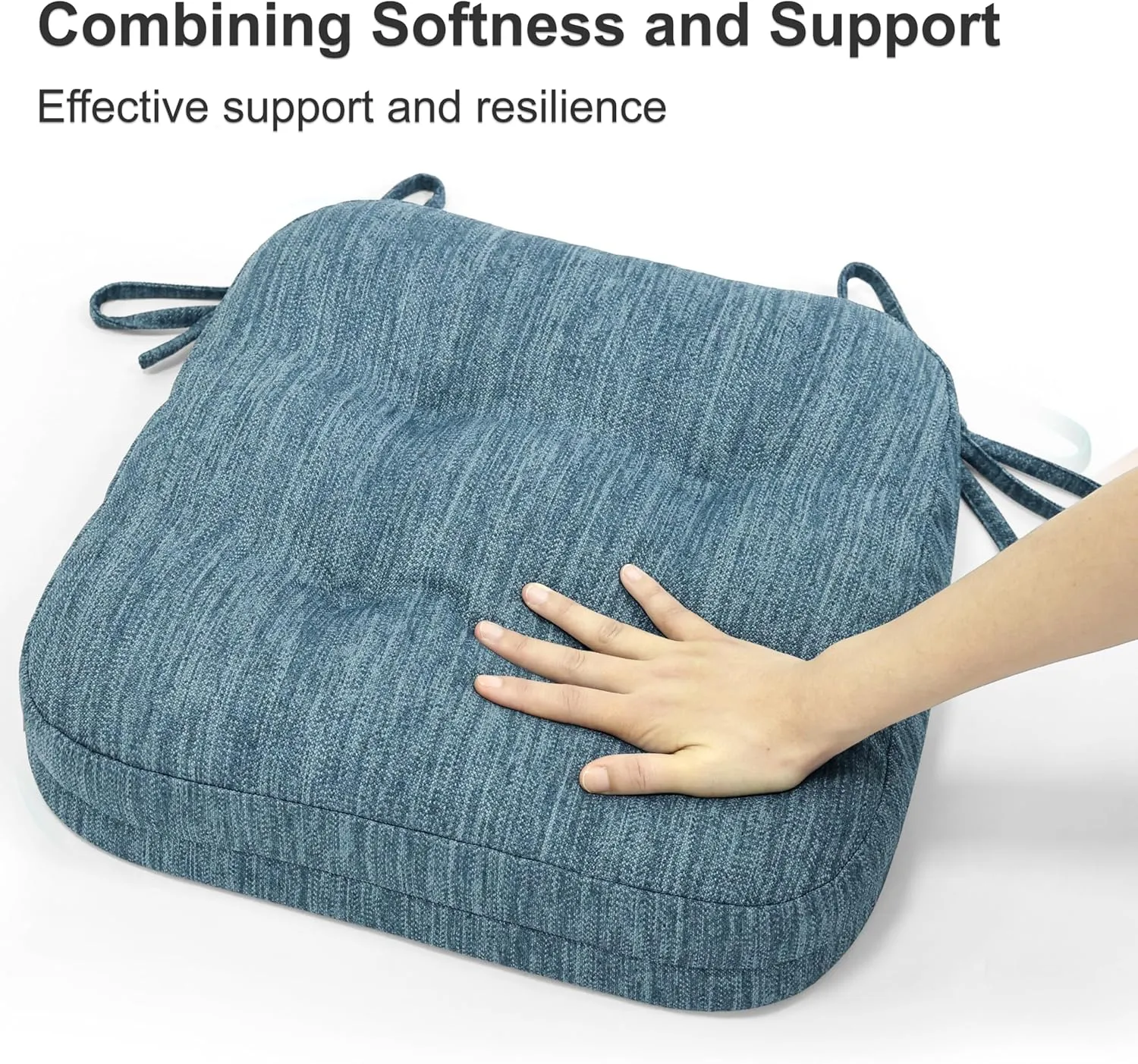 Shinnwa Kitchen Chair Cushions Set of 4, Dual-Layer Memory Foam Dining Chair Cushions, Patented Design Seat Pads with Ties, 16.5 x 16.5 x 3.5in, 4 Pack, Denim Blue