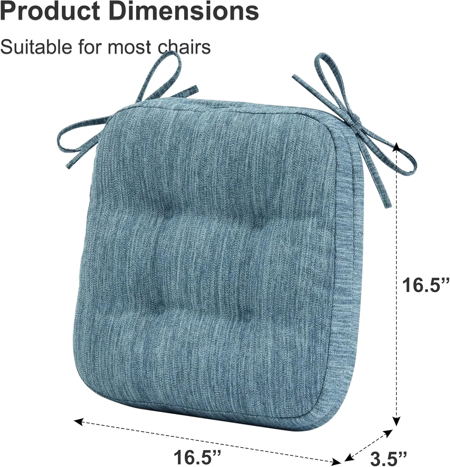 Shinnwa Kitchen Chair Cushions Set of 4, Dual-Layer Memory Foam Dining Chair Cushions, Patented Design Seat Pads with Ties, 16.5 x 16.5 x 3.5in, 4 Pack, Denim Blue