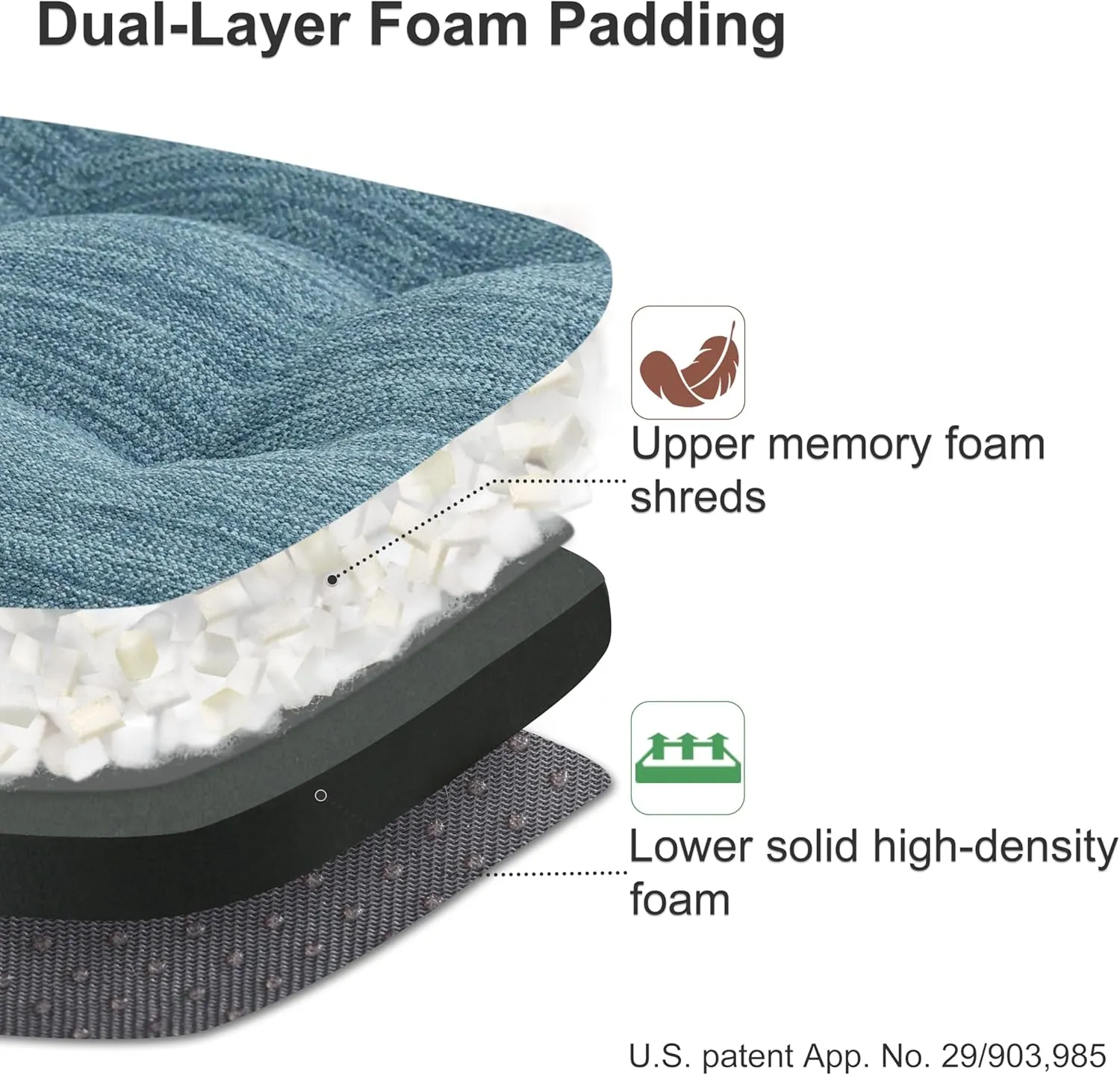 Shinnwa Kitchen Chair Cushions Set of 4, Dual-Layer Memory Foam Dining Chair Cushions, Patented Design Seat Pads with Ties, 16.5 x 16.5 x 3.5in, 4 Pack, Denim Blue