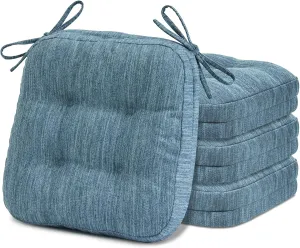 Shinnwa Kitchen Chair Cushions Set of 4, Dual-Layer Memory Foam Dining Chair Cushions, Patented Design Seat Pads with Ties, 16.5 x 16.5 x 3.5in, 4 Pack, Denim Blue