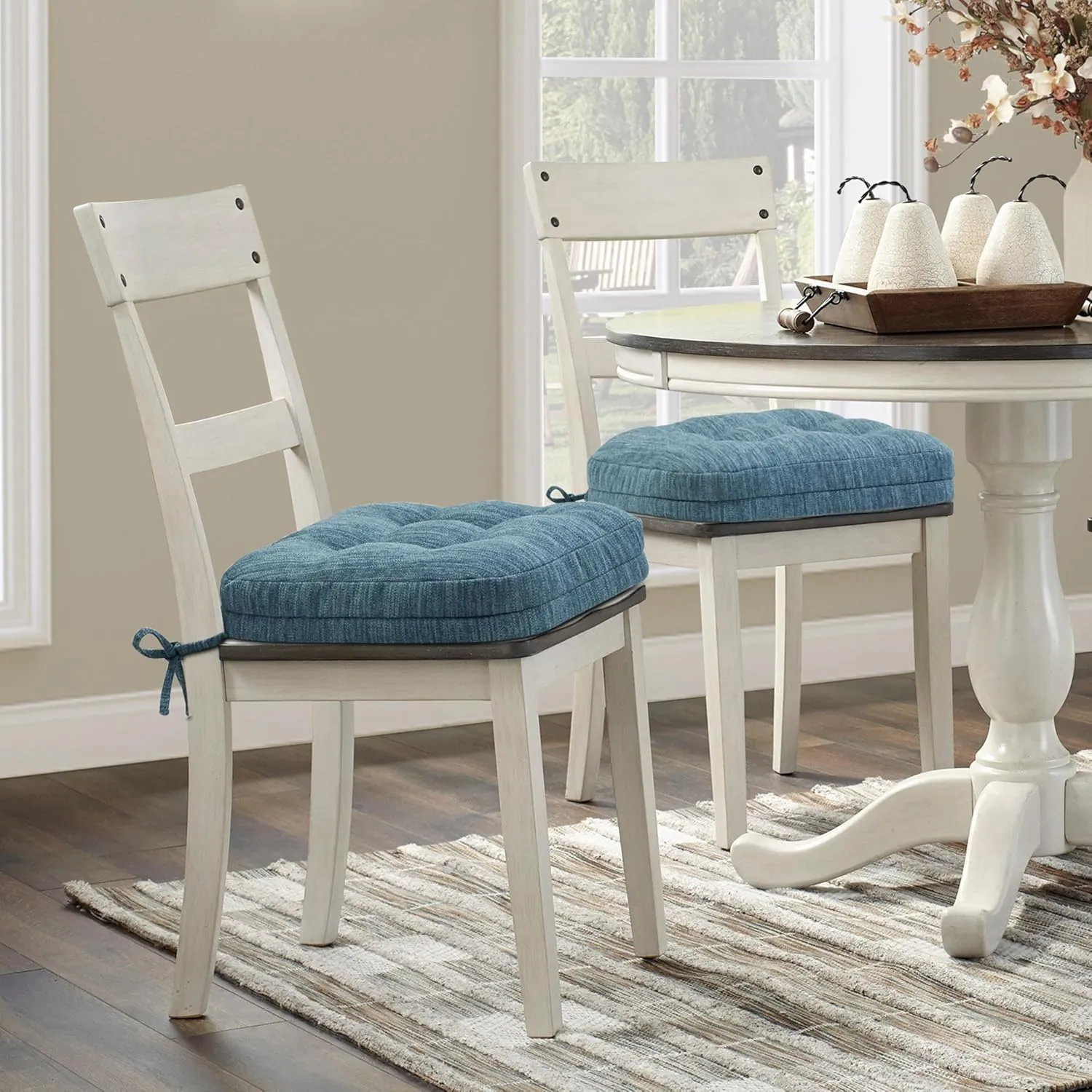 Shinnwa Kitchen Chair Cushions Set of 4, Dual-Layer Memory Foam Dining Chair Cushions, Patented Design Seat Pads with Ties, 16.5 x 16.5 x 3.5in, 4 Pack, Denim Blue
