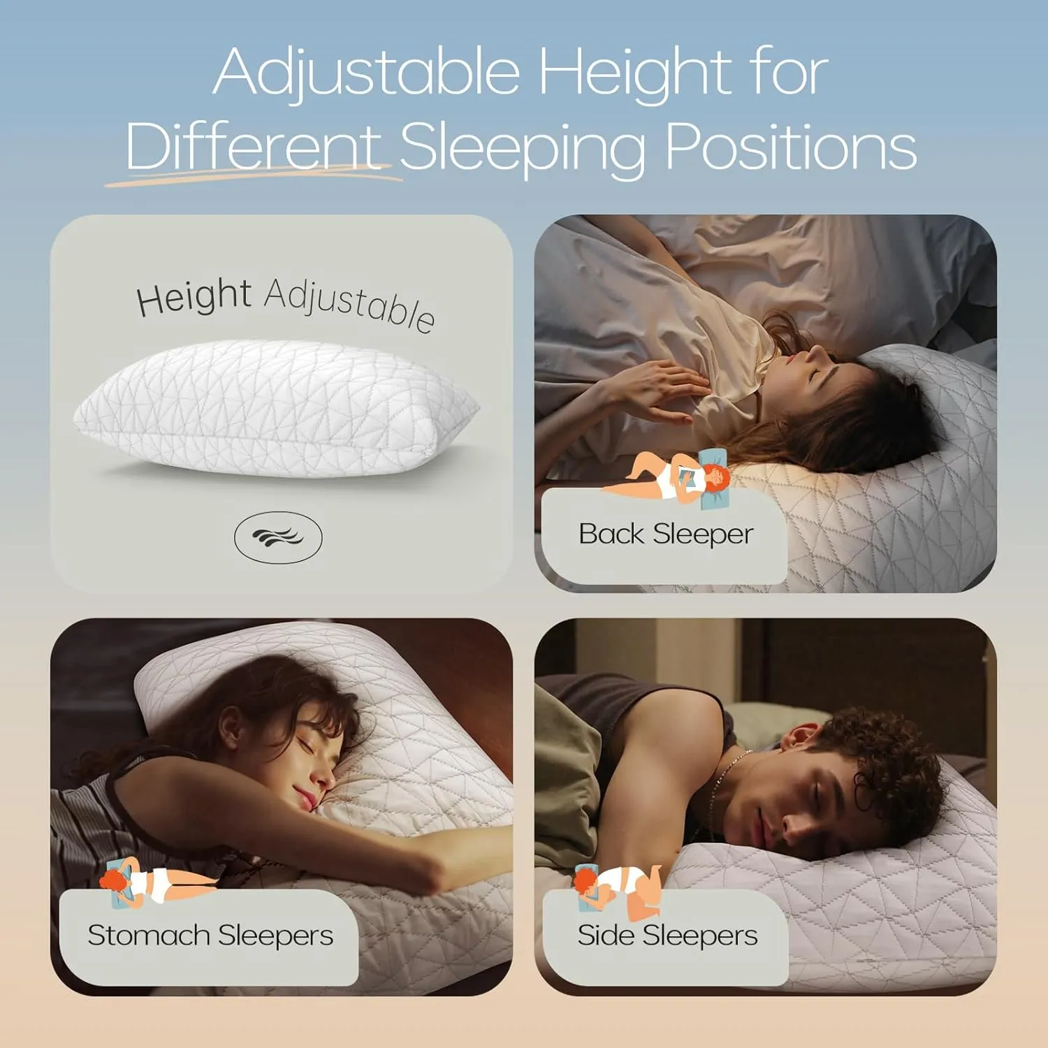 Shredded Memory Foam Pillows, Bed Pillows for Sleeping, King Size Pillows, Cooling Pillow, Stomach and Back Sleepers with Removable Washable Pillowcase (King*2)